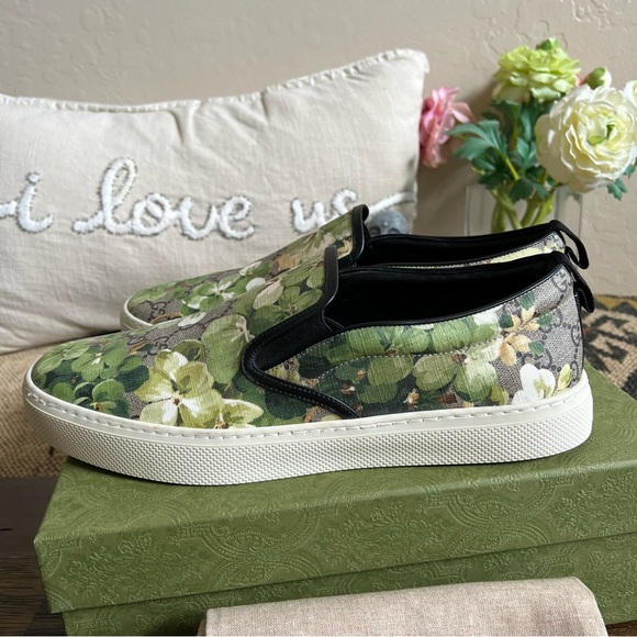 Gucci Supreme GG Canvas Bloom Green Floral Print Slip On Sneakers 10.5 G US11 - Picture 9 of 17